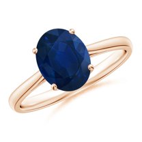 ANGARA Natural Oval Solitaire 2 ct Blue Sapphire Engagement Ring in 14K Rose Gold for Women (Size-9x7mm) | September Birthstone, Anniversary, Jewelry Gift for Women | Natural Blue Sapphire Ring