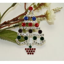 Multi Color Rhinestone Christmas Tree Brooch Pin, Christmas Jewelry, Holiday Jewelry Gift