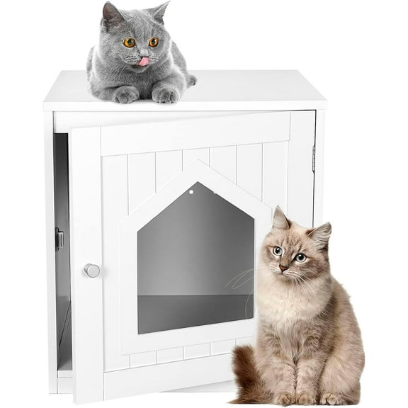 YSNW Cat Litter Box Enclosure Furniture Hidden for Indoor Cats Decorative Wooden Pet House Kitty Washroom with Vent Holes, White