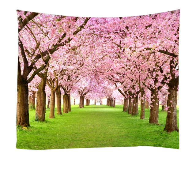 Tapiz de pared con paisaje de cerezos rosas en flor, 200 x 150 cm