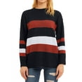 thumbnail image 3 of HUBERY Women Colorblock Stripe Crew Neck Long Sleeve Sweater, 3 of 8