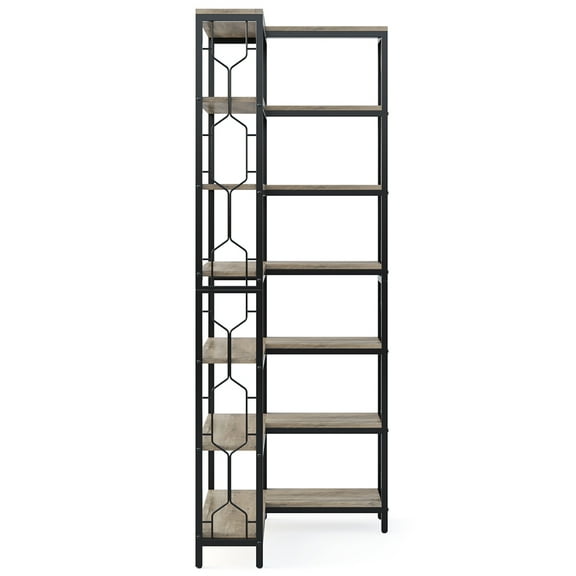 Spaco 7-Tier Corner Bookshelf, Industrial Corner Etagere Bookcase, Corner Shelf, Gray