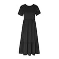 thumbnail image 4 of Kmbangi Femmes Col Rond Swing Longue Robe, Élégante Robe à Manches Courtes Robe d'Été en Vrac Solide avec Poches, 4 of 5