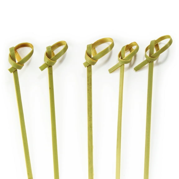 BambooMN 4.5" Bamboo Green Knotted Knot Skewers Picks for Cocktails and Hors' D'oeuvres Party Supplies, 100 Pieces