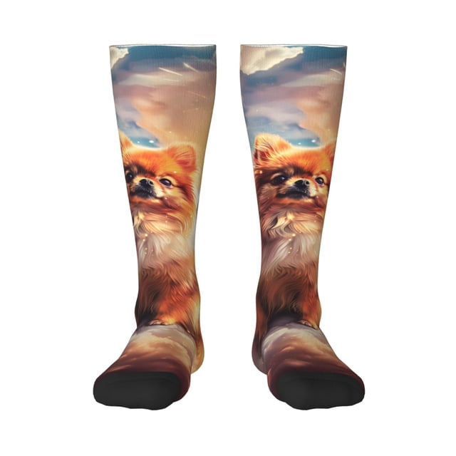 Balery Cute Cloud Pomeranian Calcetines novedosos Calcetines deportivos Calcetines hasta la rodilla Calcetines de algodón Calcetines originales y geniales