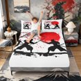 thumbnail image 3 of Manfei Silhouette Samurai Queen Sheet Sets for Teens, Duel Sakura Bed Set for Dorm, Black Red White 4 Pieces, 1 Flat Sheet, 1 Fitted Sheet and 2 Pillowcases, 3 of 6