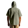 thumbnail image 5 of Men's Short Sleeve Linen Shirts Solid Color Boho Beach Vacation Shirt Casual Button Down Shirts with Hooded, 5 of 8