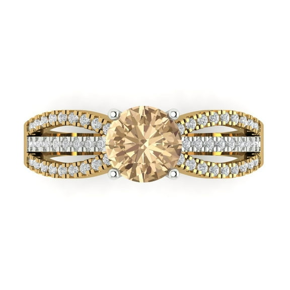 Solitaire with Accents Engagement Ring for Women - 1.27ct Yellow Moissanite in 14K Yellow/White Gold Promise Ring