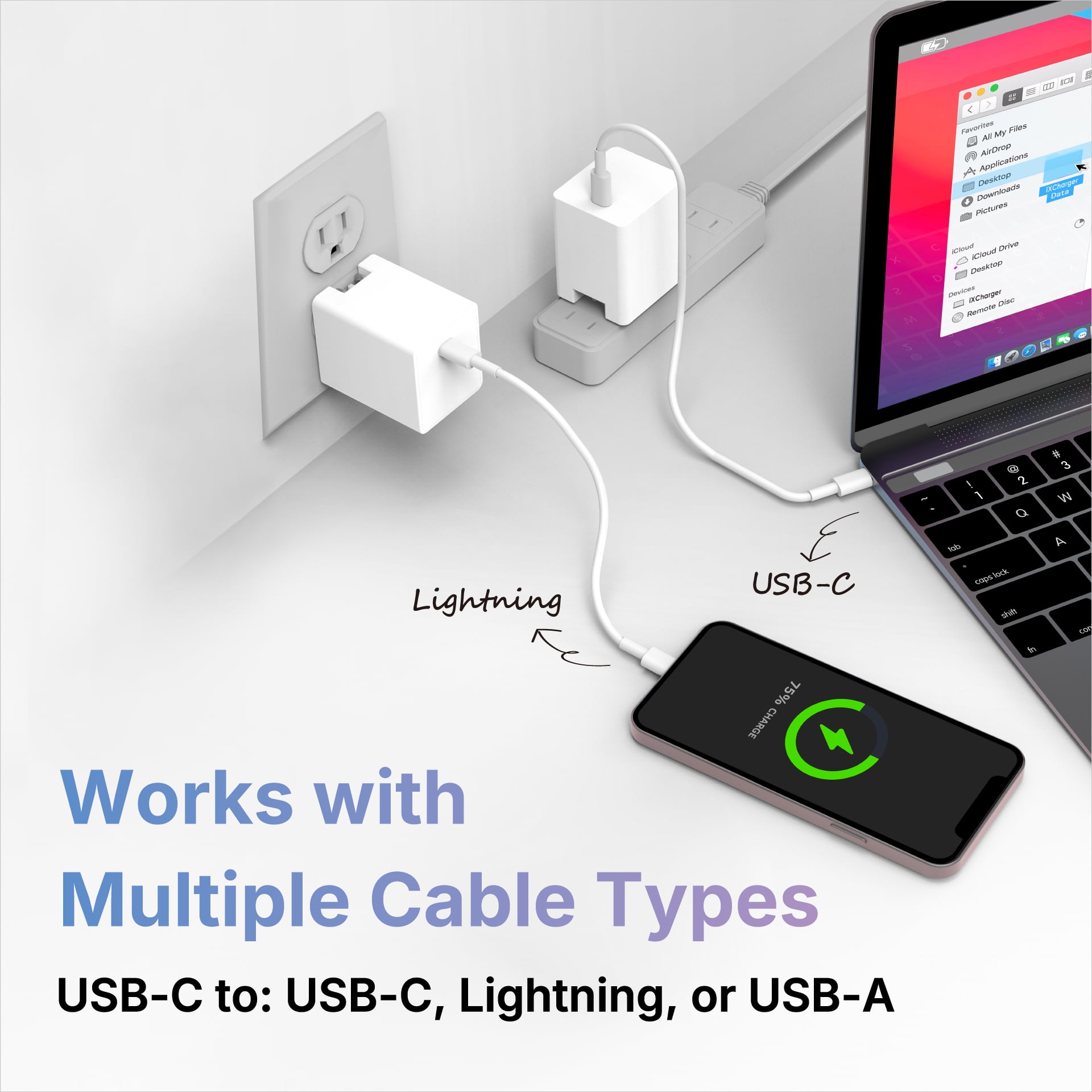 Piodata iXCharger 65W USB-C Fast Charger with 1TB Storage, Apple MFi Certified Flash Drive for iPhone, iPad, Android, MacBook, Laptop – Backup & Power Adapter in One