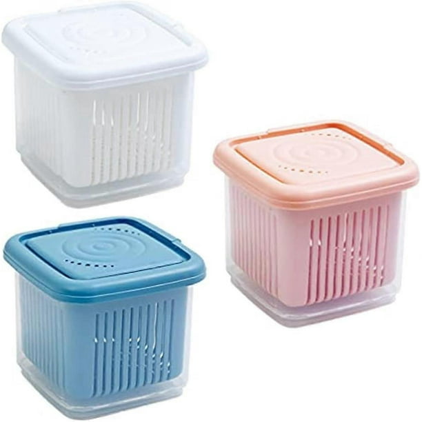 3 Food Fresh-Keeping Boxes, Double Drainage Baskets, refrigerators, Food and Fruit Storage containers, Double Food containers, 660ml