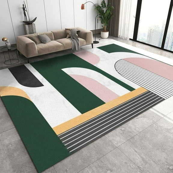 Vintage Emerald Green Medieval Area Rug, Nordic Geometric Boho Pattern Print Carpet, Indoor Non-Slip Rugs For Living Room Bedroom Kitchen Dining Room Home Office Floor Rug 4x6ft