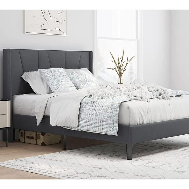 Sha Cerlin Queen Size Upholstered Platform Bed frame with Geometric
