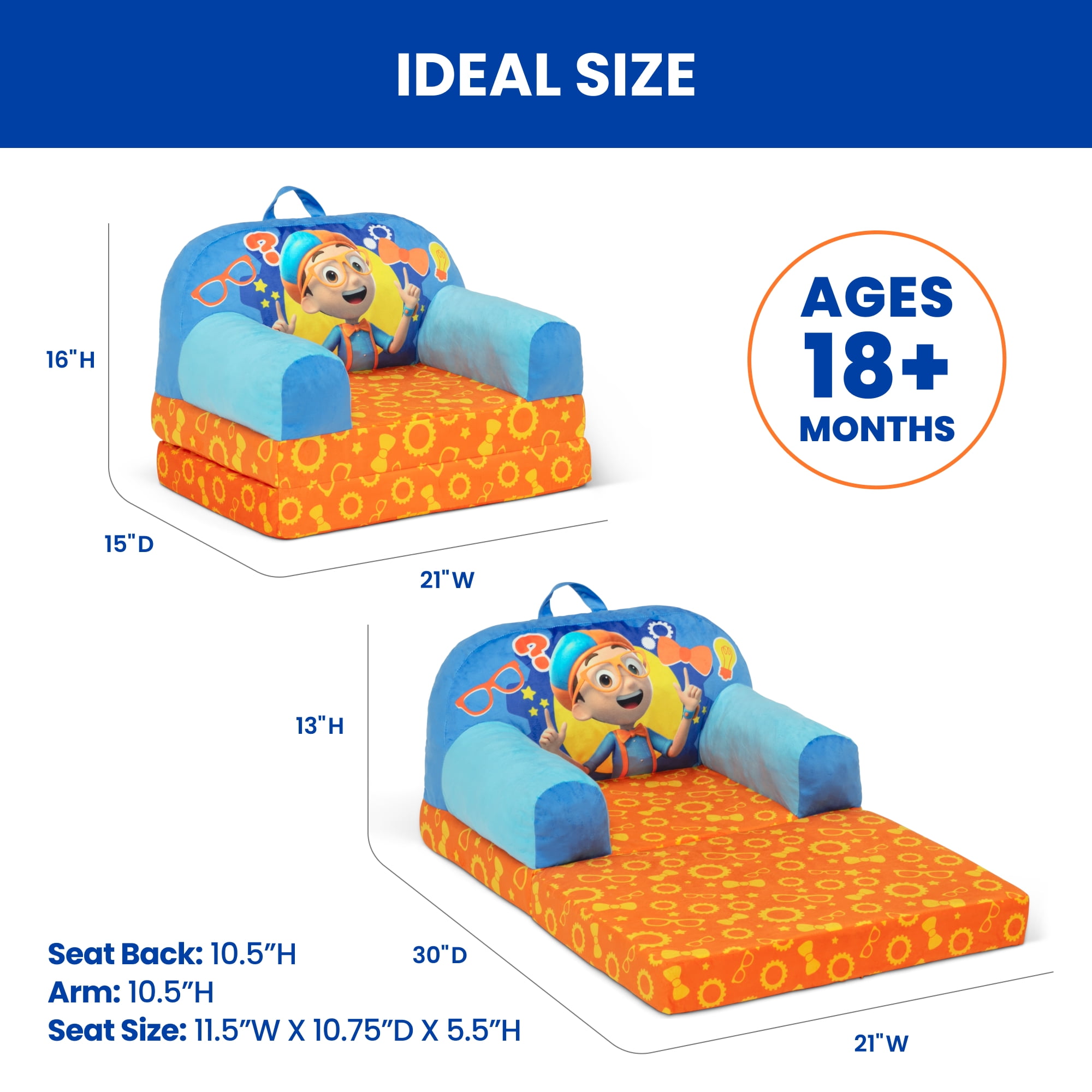 Blippi Cozee Buddy Flip-Out Chair by Delta Children, Blue