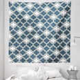 thumbnail image 1 of Trellis Blue Tapestry, Moroccan Style Pattern of Historic Curves Vintage Oriental Print, Fabric Wall Hanging Decor for Bedroom Living Room Dorm, 5 Sizes, Dark Khaki and White, by Ambesonne, 1 of 1