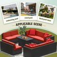 thumbnail image 3 of Homall 11 Pieces Rattan Patio Furniture Conversation Set with 43" Gas Propane 50000 BTU Fire Pit Table Outdoor Sectional Sofa for Backyard,Red, 3 of 11