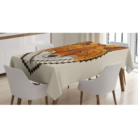 

Fox Tablecloth Wild Fox Portrait in Mosaic Inspired Style Furry Animal Smart Eyes Mascot Icon Rectangular Table Cover for Dining Room Kitchen 52 X 70 Inches Orange White Black by Ambesonne