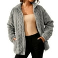 thumbnail image 4 of QUNYINEY Jacket for Women Zip Up Gray Lightweight Fleece Outerwear Winter Long Sleeve Loose Fit Stand Collar with Pockets Women's Coat, 4 of 9