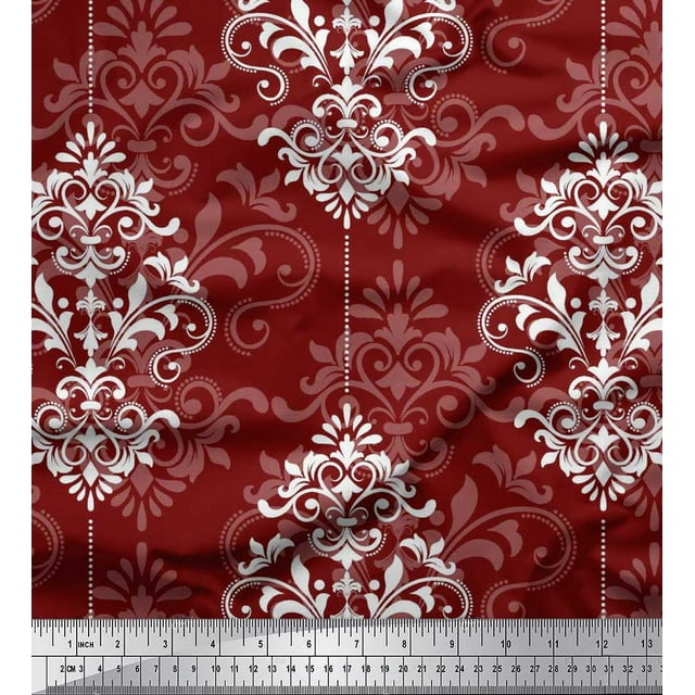 Soimoi Cotton Poplin Fabric Filigree Damask Fabric Prints by Yard 42 Inch Wide