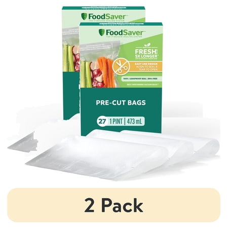 (2 pack) FoodSaver Pint Vacuum Seal Bags, 27 Count Pre-Cut BPA-Free Freezer Bags, Align to Seal & Tear to Open for Food Storage, Sous Vide, and Meal Prep