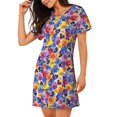 thumbnail image 2 of Disketp The Garden Tricolor Pansy Flower para Camisón Corto de Manga Corta para Mujeres, Camisón Cómodo con Escote Redondo, Bonito y Confortable, 2 of 6