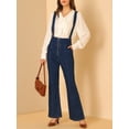 thumbnail image 5 of INSPIRE CHIC Women's Zip Front Bell Bottoms Long Overalls Jumpsuit Blue M, 5 of 6