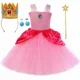 thumbnail image 3 of Disfraz de princesa reina melocotón para niñas, vestido de tul con tutú para fiesta de cumpleaños, vestido de baile para niños, ropa de cosplay para carnaval y Halloween, 3 of 5