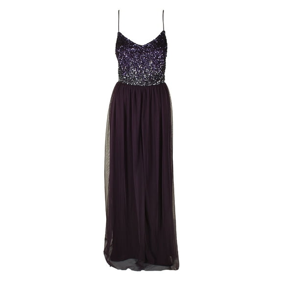 Adrianna Papell Womens Purple Spaghetti Strap Sequin Mesh Gown 18