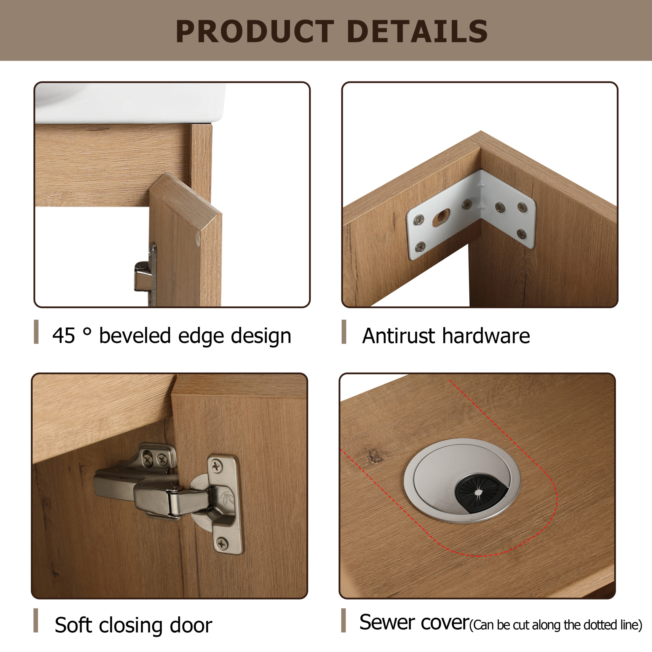 Noble House 23" Freestanding Bathroom Vanity with Sink, Soft Close Doors, Modern Storage Cabinet for Small Bathroom or Powder Room, Imitative Oak
