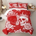 thumbnail image 2 of Castle Fairy Spooky Crowned Skull Twin Quilt Set,Boho Rose Bloom Twin Coverlet Set,Scarlet White, 2 of 7