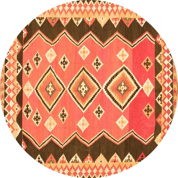 Ahgly Company Indoor Round Oriental Orange Traditional Area Rugs, 4' Round