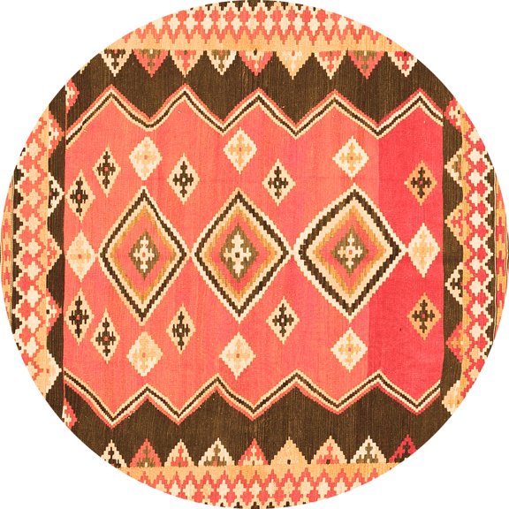 Ahgly Company Indoor Round Oriental Orange Traditional Area Rugs, 3' Round