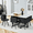 Black Faux Leather, variant on UZUGUL White Oily Waxed Leather Chairs & White Marble Sides & Vertical Wood Center Table 7-Piece Oval Set