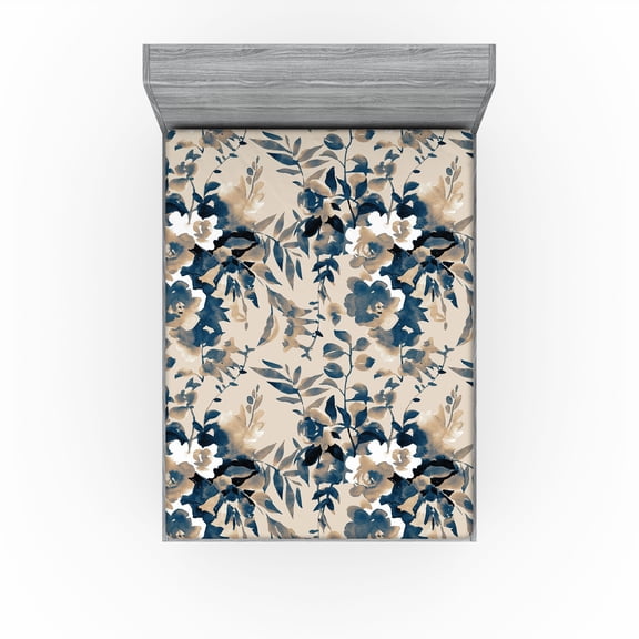 Ambesonne Floral Design Fitted Sheet, Vintage Reduncles Art, Queen Size, Eggshell Dark Lavender