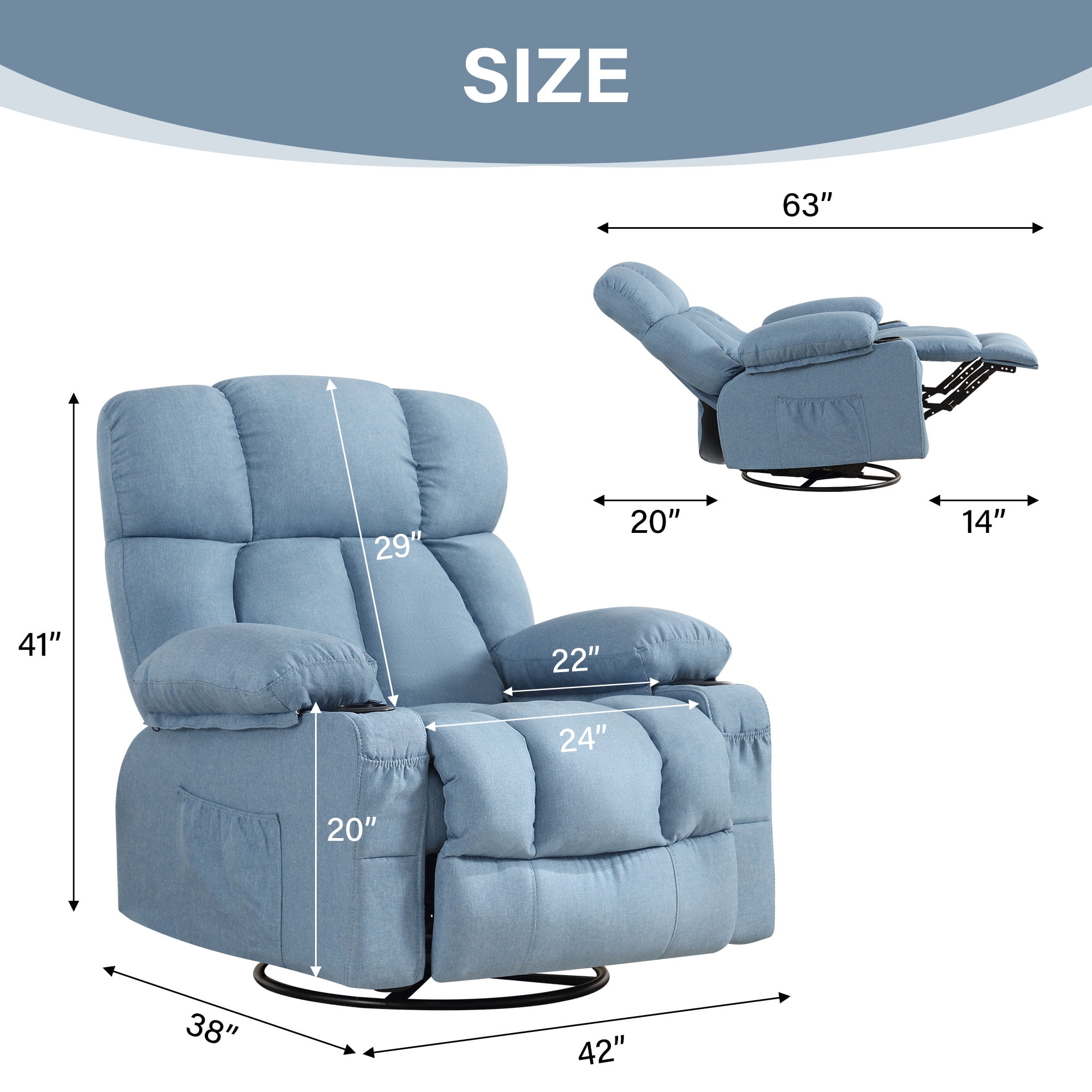 JONPONY Massage Rocker Recliner Chair with Vibration Massage and Heat Ergonomic Lounge Chair for Liv(图3)