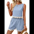 thumbnail image 1 of Conjuntos de Vacaciones de 2 Piezas para Mujer, Conjuntos Casuales, Camisetas Sin Mangas y Pantalones Cortos, Conjunto A Juego, Azul , Talla S, 1 of 6