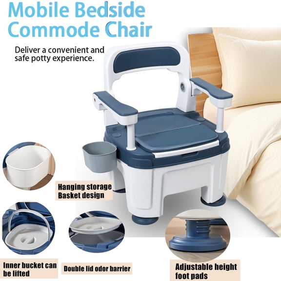 Tereitr Bedside Commode, Portable Toilet Seat with Armrests, Bedside Commode Chair with Adjustable Height, 400kg/882lbs Weight Capacity for Support and Convenience