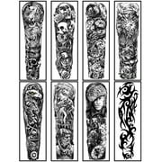 Yazhiji Full Arm Temporary Tattoos 8 Sheets and Half Arm Shoulder Waterproof Tattoos 8 Sheets, Extra Large Tattoo Stickers for Men and Women (22.83X7.1)