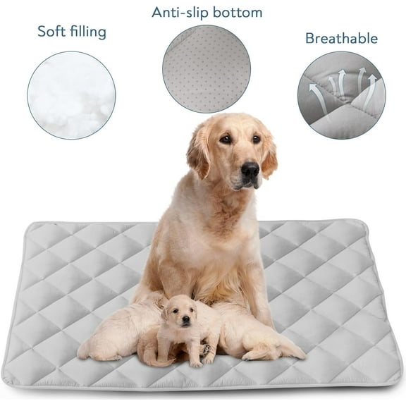 Dog Crate Pad 2 Pack (42" x 28"), Soft Dog Crate Mat with Anti-Slip Bottom, Machine Washable Kennel Pad, Fits 42 Inch, Grey