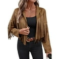 thumbnail image 1 of Chaquetas de Mujer de Piel Sintética de Ante con Flecos y Forro. Abrigos Cortos con Flecos. Imprescindibles de de Otoño. Marrón Oscuro XL, 1 of 10