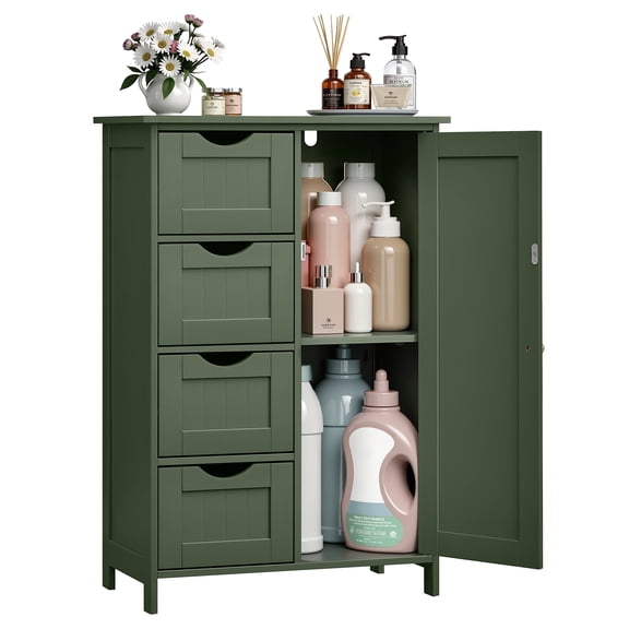 VASAGLE Storage Cabinet with Drawers, Freestanding Floor Cabinet with Door, 11.8 x 21.7 x 32.3 Inches, Adjustable Shelf,Sage Green