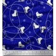 thumbnail image 1 of Soimoi Blue Velvet Fabric Snow Flake & Ice Skates Travel Printed Craft Fabric by the Yard 58 Inch Wide, 1 of 3
