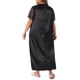 thumbnail image 3 of Camisón de satén con encaje y cuello en V para mujer de tallas grandes Agnes Orinda, con mangas cortas, vestido de descanso maxi, 1X negro, 3 of 6