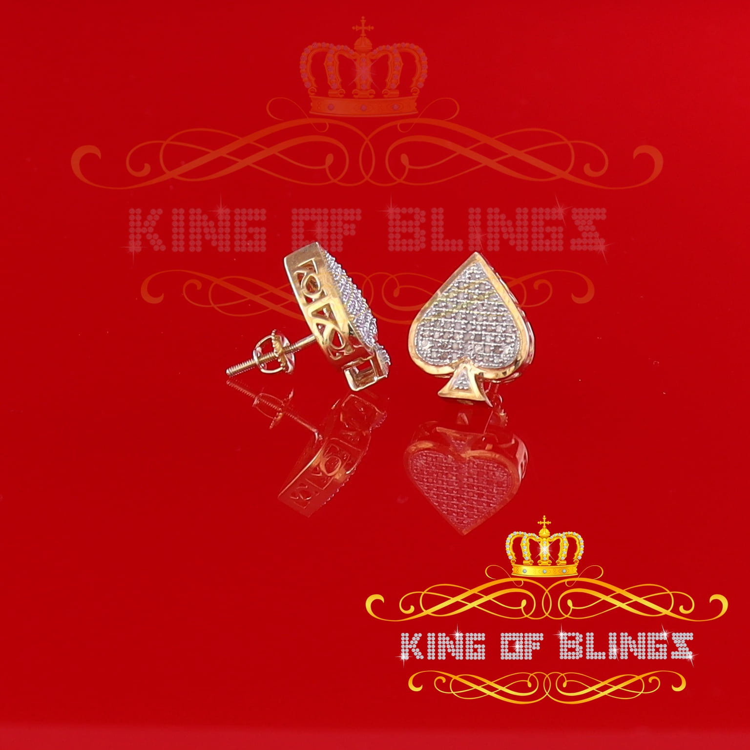 King of Bling's 925 Sterling Silver Yellow 0.25ct Diamond For Women's / Men's Stud Heart Earring
