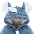 thumbnail image 4 of Newborn Baby Boy Girl Button Fleece Footie Jumpsuit with Bear Ears Snowsuit Long Sleeve Cute Animal Romper Winter Outfits Blue 9-12 Months, 4 of 5