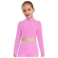 thumbnail image 2 of iixpin Big Girls Hip Hop Streetwear Sparkling Jazz Dance Crop Tops Mock Neck Cheerleading Dancing Clothes Pink 14, 2 of 6