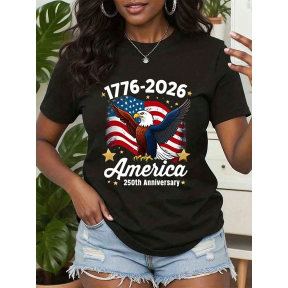 Patriotic America 250th Anniversary T-Shirt 1776-2026 Bald Eagle American Flag Unisex Short Sleeve Graphic Tee
