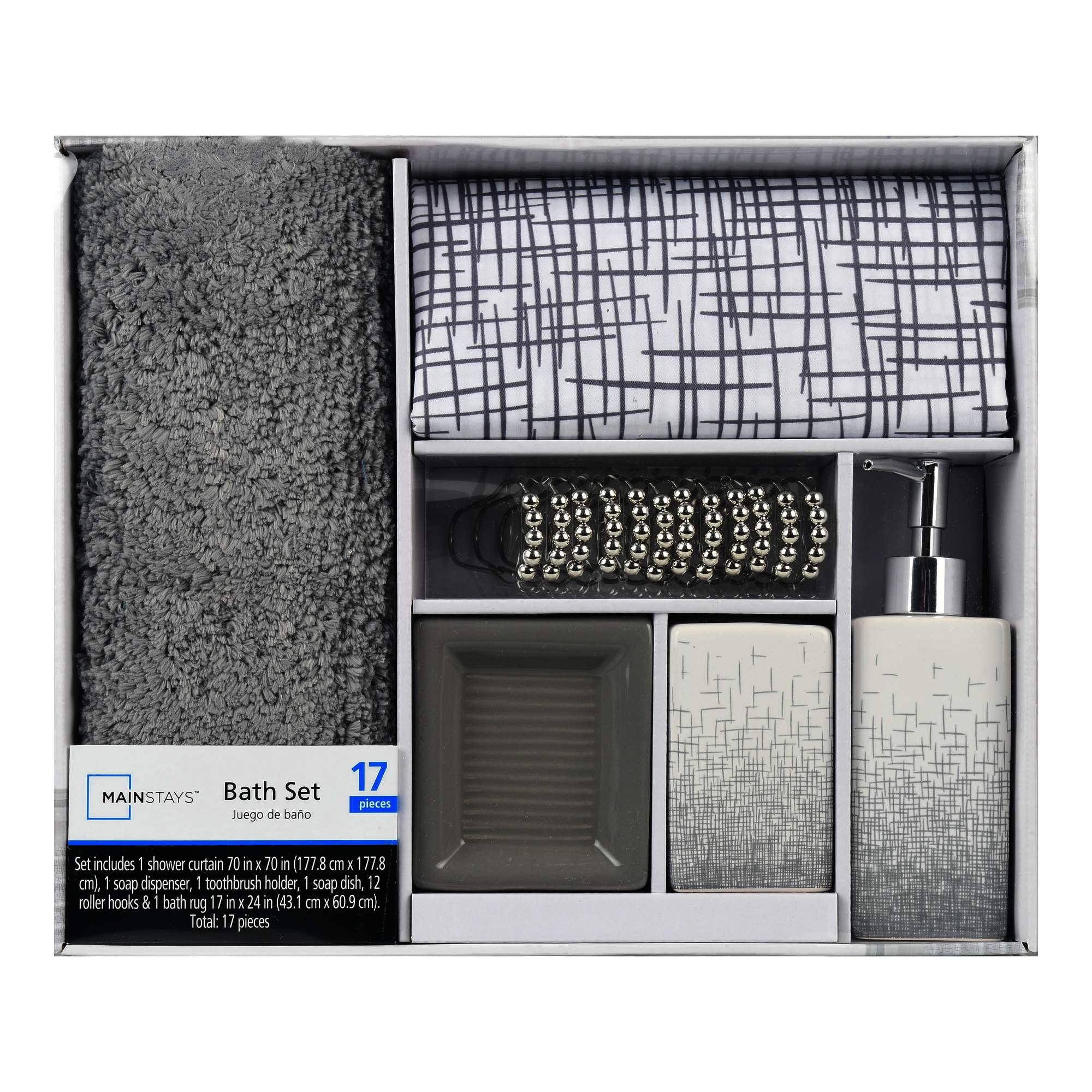 Mainstays 17Piece Bathroom Set, Grey Color Weave