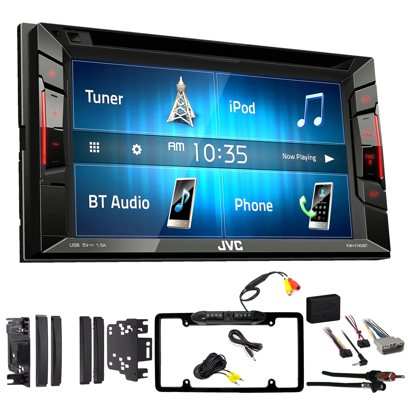 JVC KWV140BT Double-DIN In-Dash DVD Bluetooth Car Stereo Receiver, Metra  Dash Kit for Select 2007-Up Chrysler Vehicles, Wiring Interface, Antenna  Adapter, Enrock Rearview Camera - Walmart.com