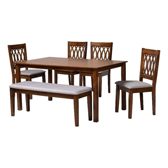 Baxton Studio Florencia Grey Fabric and Walnut Brown Wood 6-Piece Dining Set