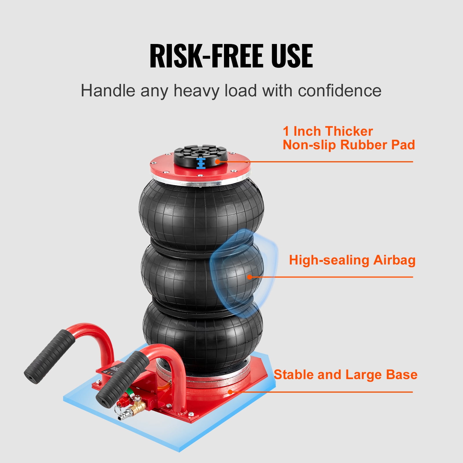 VEVOR Air Jack, 3 Ton/6600 lbs Triple Bag Air Jack, Airbag Jack with Six Steel Pipes, Lift up to 17.7 inch/450 mm, 3-5 s Fast Lifting Pneumatic Jack, with Short Handles for Cars, Garages, Repair